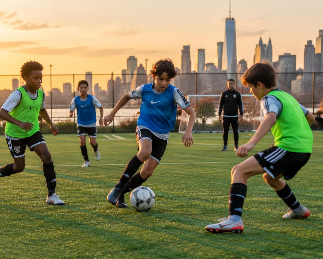 Youth players in a small-sided training game in New York